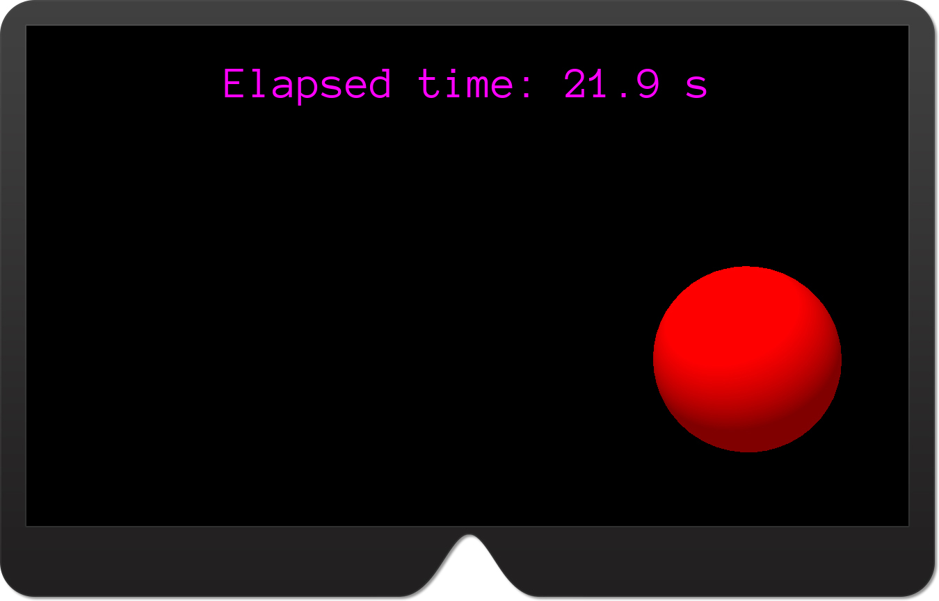 A screenshot of the ExploringUrhoSharp app with a basic scene containing a red sphere.
