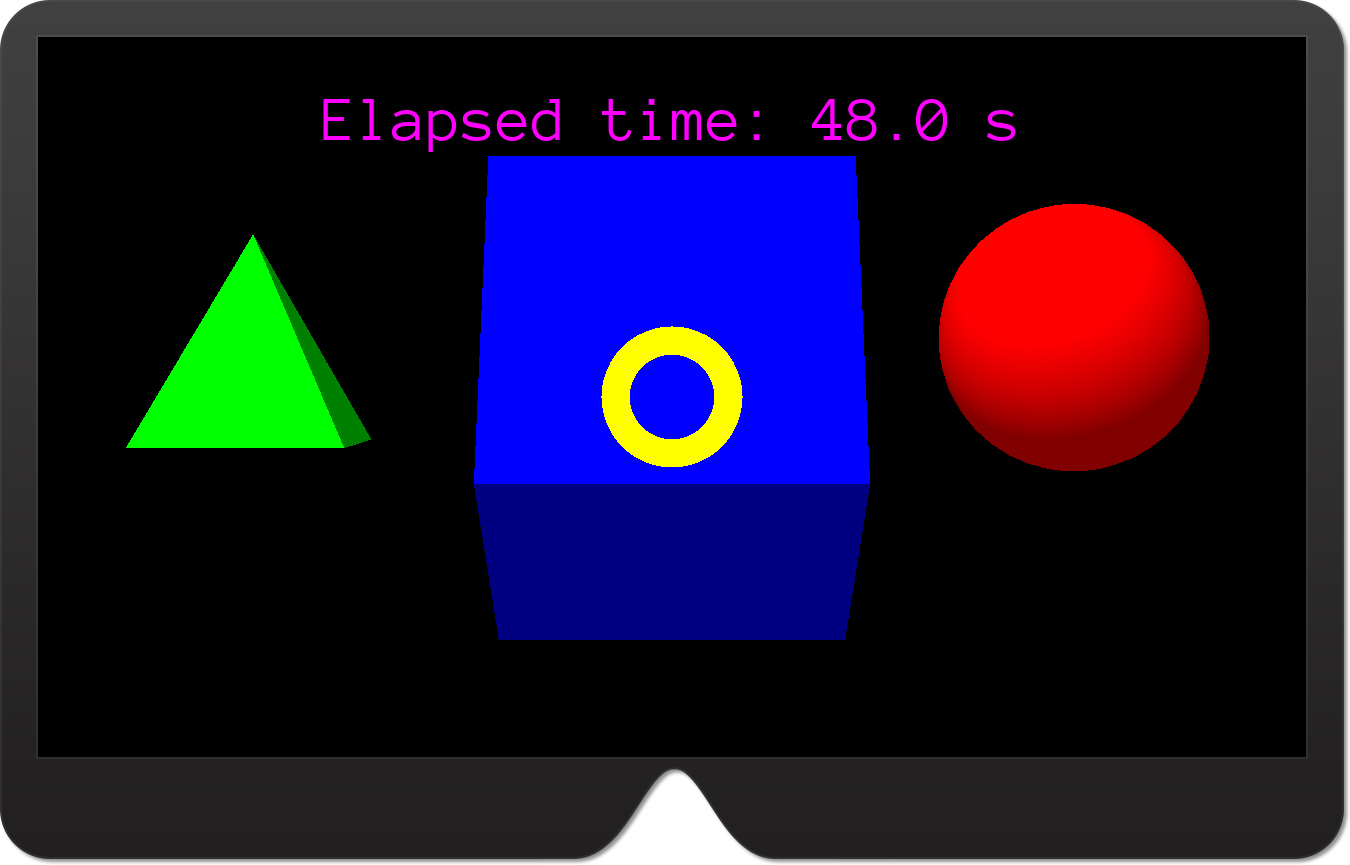 A screenshot of the ExploringUrhoSharp app. The blue box is rescaled uniformly along each direction by 50% (the screenshot shows 50% larger box than that in Figure 15-10).