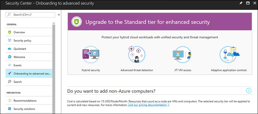 Screenshot of the initial screen for onboarding non-Azure computers in Security Center.