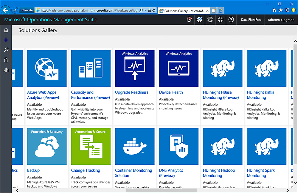 A screen shot shows the Solutions Gallery in the Microsoft OMS webpage.