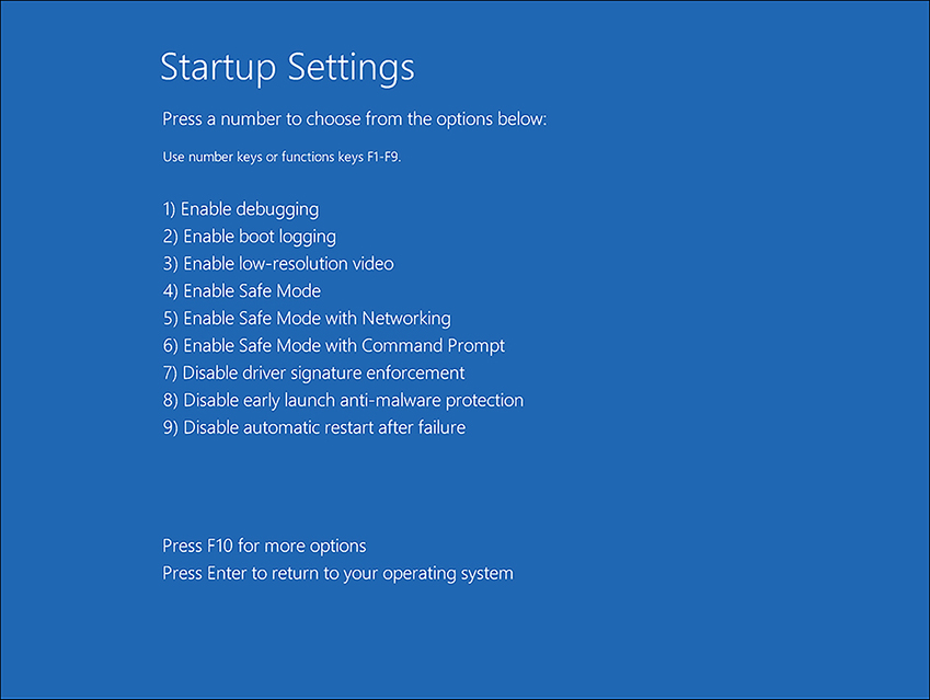 A screen shot shows the Startup Settings options.