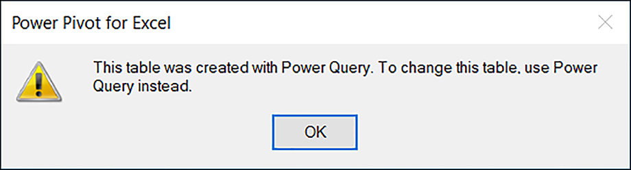 Error message indicating that renames must be done Power Query.