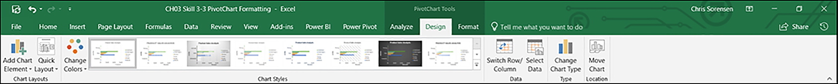 PivotChart Tools Design tab.