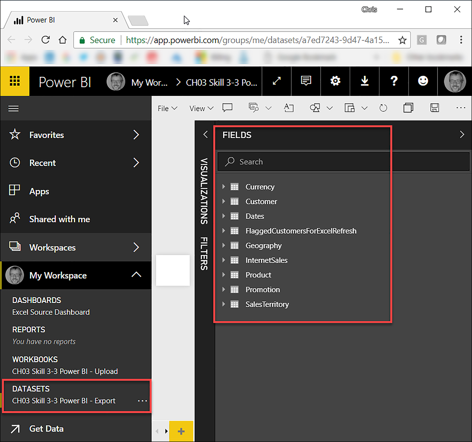 Excel DATASET hosted in the Power BI Service.