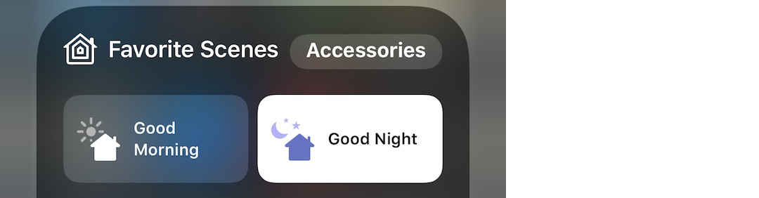 Figure 25: In the Home platter of Control Center, a button in the upper-right corner switches between favorite accessories and favorite scenes.