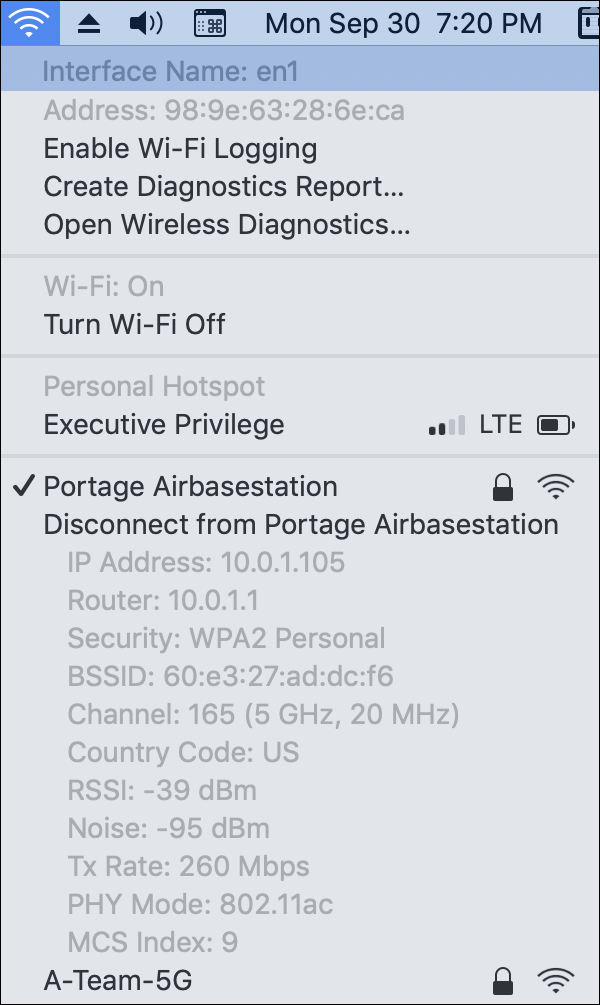 Figure 21: If you hold down Option before selecting Wi-Fi in your Mac’s menubar, you’ll see a lot of useful information.