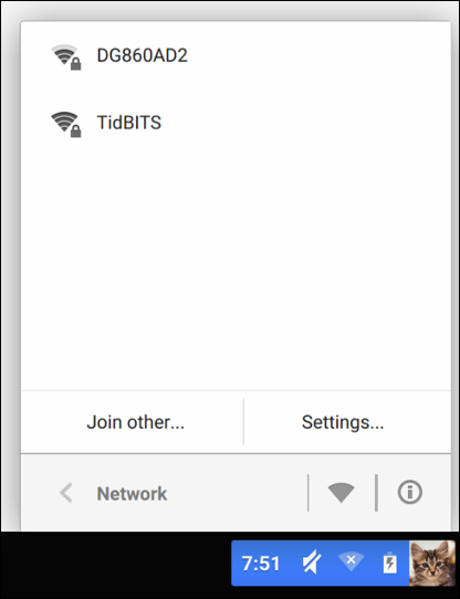 Figure 37: Chrome OS displays available networks.