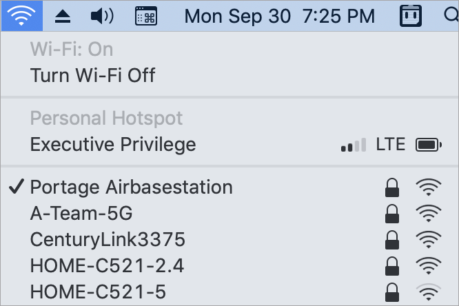 Figure 42: Select the hotspot under Personal Hotspot. In this case, you’d choose Executive Privilege.