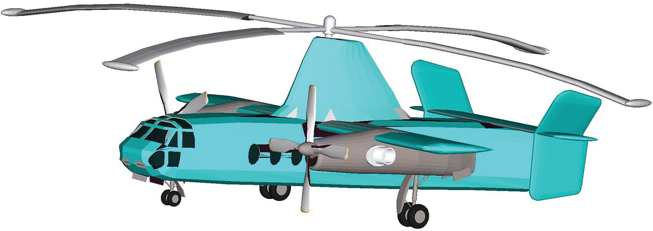Computer-generated image of a Fairey Rotodyne tipjet‐turboprop autogyro.