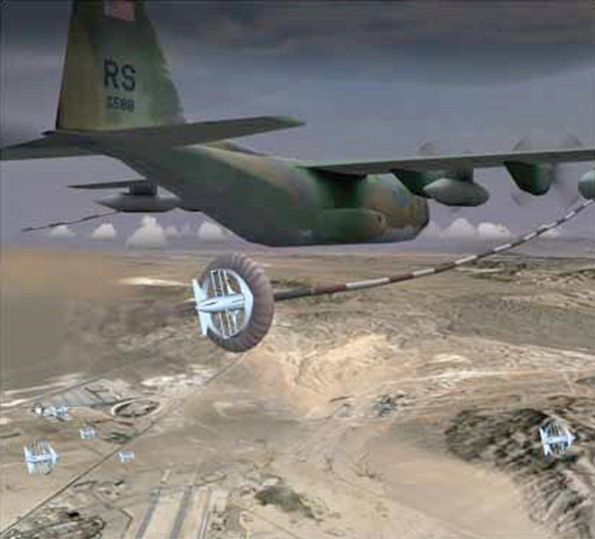 Computer generated image displaying 2‐m coleopter refueling in flight.