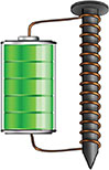 Diagram shows nail wrapped with wire and connected to battery to construct electromagnet.