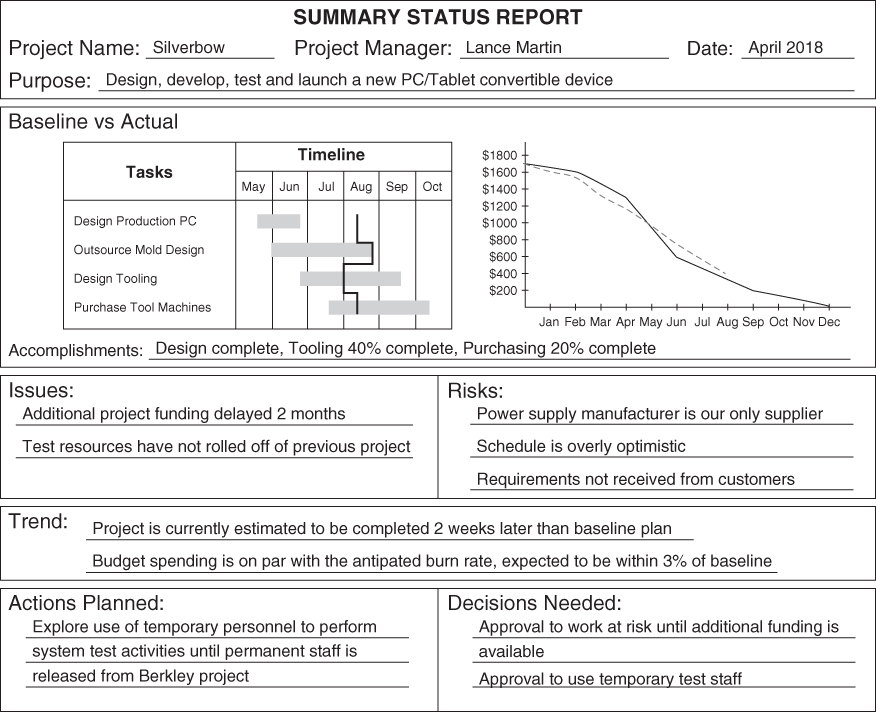 Depiction of Project Summary Status Report.