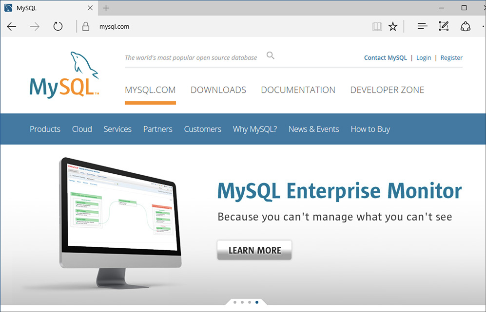 Screenshot of MySQL database application’s home page is shown.
