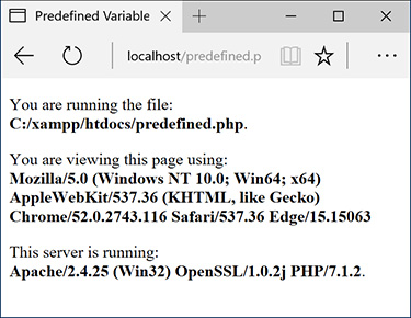 Screenshot of predefined.php script in a browser tab is shown.