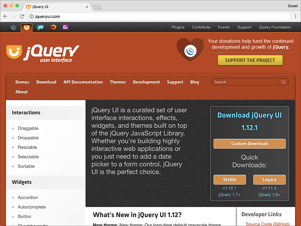 Screenshot of the jQuery User Interface library home page.