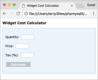 Screenshot of the Widget Cost Calculator as an HTML form.
