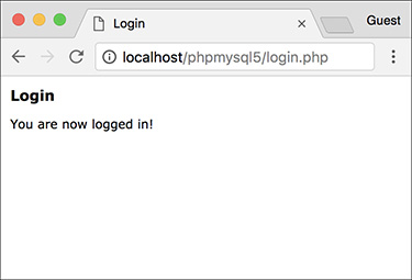 Screenshot of a Login page displaying the following message: You are now logged in.