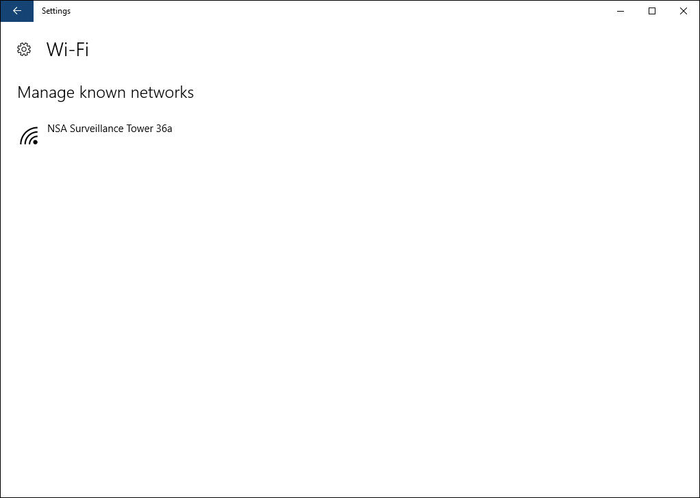 Screenshot of the Wi-Fi Settings page of the Network and Internet utility is shown with a list of configured networks labeled Manage known networks.