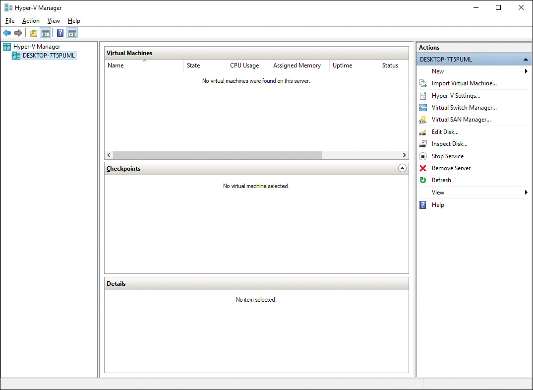 Screenshot of Hyper-V Manager screen.
