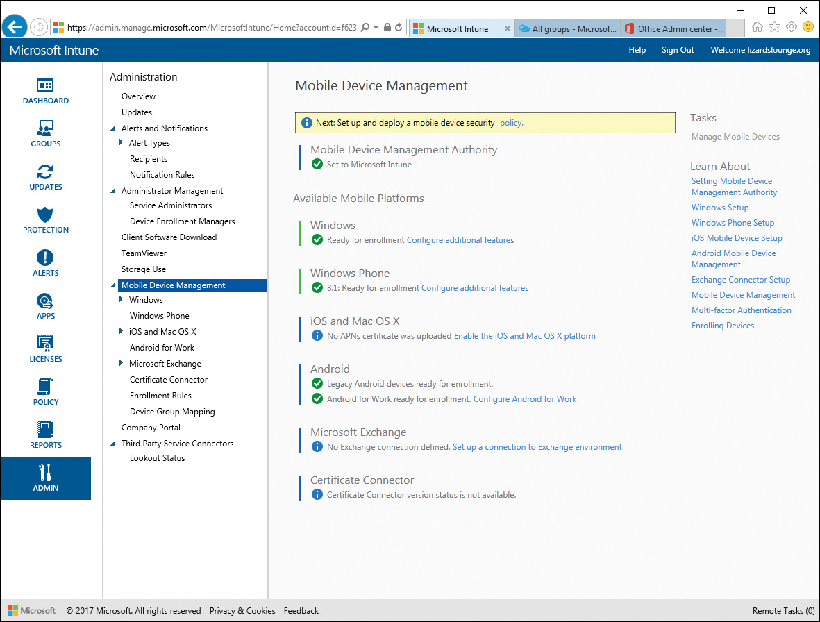Screenshot shows Mobile Device Management page of Microsoft Intune.