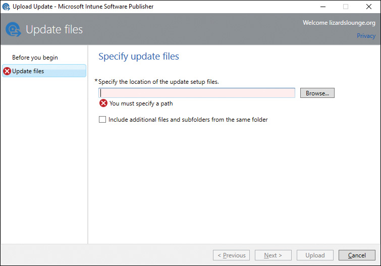 Screenshot shows the process of using the Microsoft Intune Software Publisher.