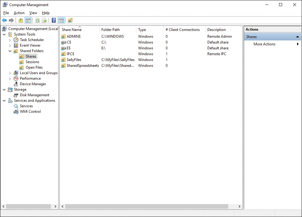 Screenshot shows Computer Management dialog box.