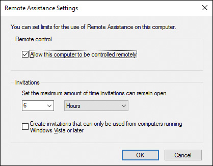 Screenshot shows Remote Assistance Settings dialog box.