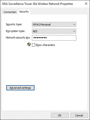 Screenshot illustrating the configuration of security settings for a wireless network.