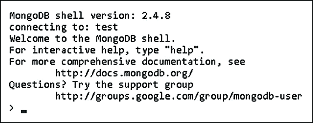 Screenshot shows a command for starting a MongoDB console shell.