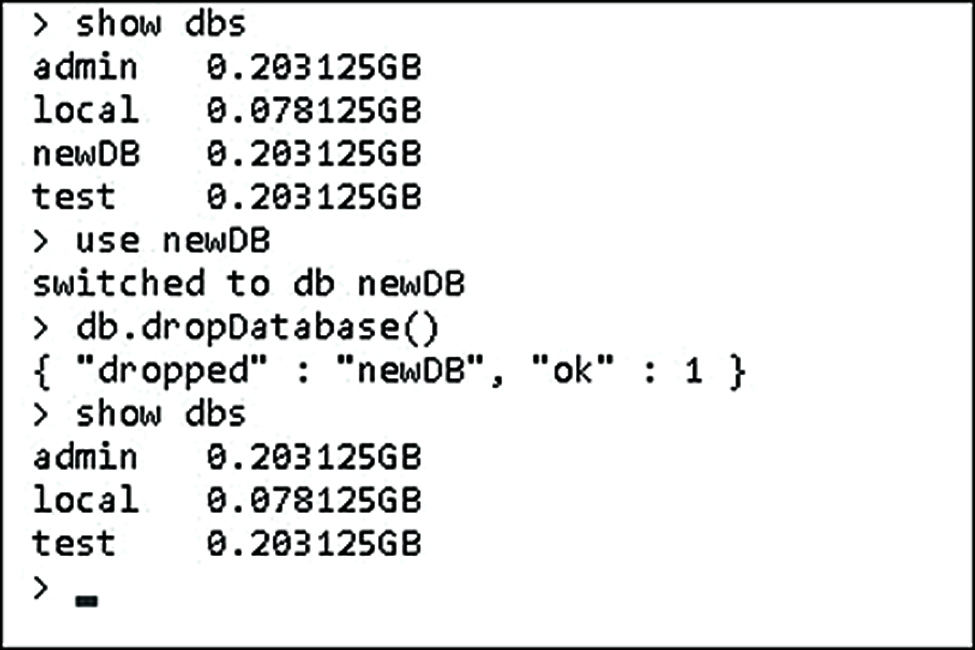 Screenshot illustrates deleting a database.