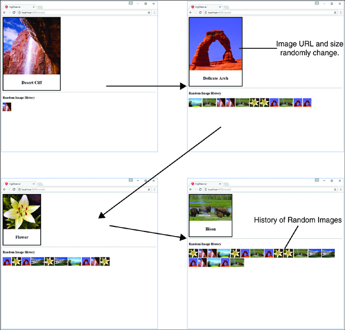 A set of four screenshot shows a running example.