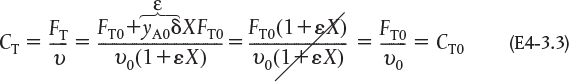 The equation E4-3.3 under the parameter evaluation, the total concentration at constant temperature and pressure for C subscript T is given.