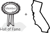 Schematic shows a badge labeled "Hall of Fame" with a text, Member, at the center plus a figure with an irregular shape.
