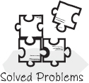 A jigsaw puzzle is shown with three pieces joined and another piece about to join. Solved problems is labeled below them.