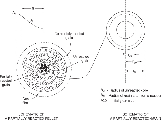 A schematic diagram of the particle-pellet model is shown.