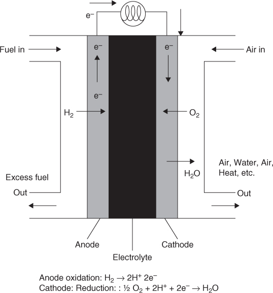 A diagram of a fuel cell is shown.