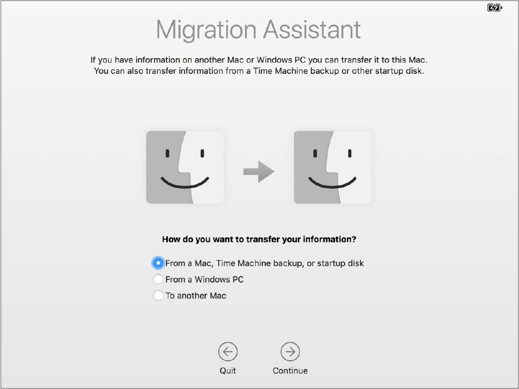 A screenshot of the Migration Assistant shows options for transferring information.