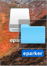 A folder icon named "eparker" overlapping another folder is shown.