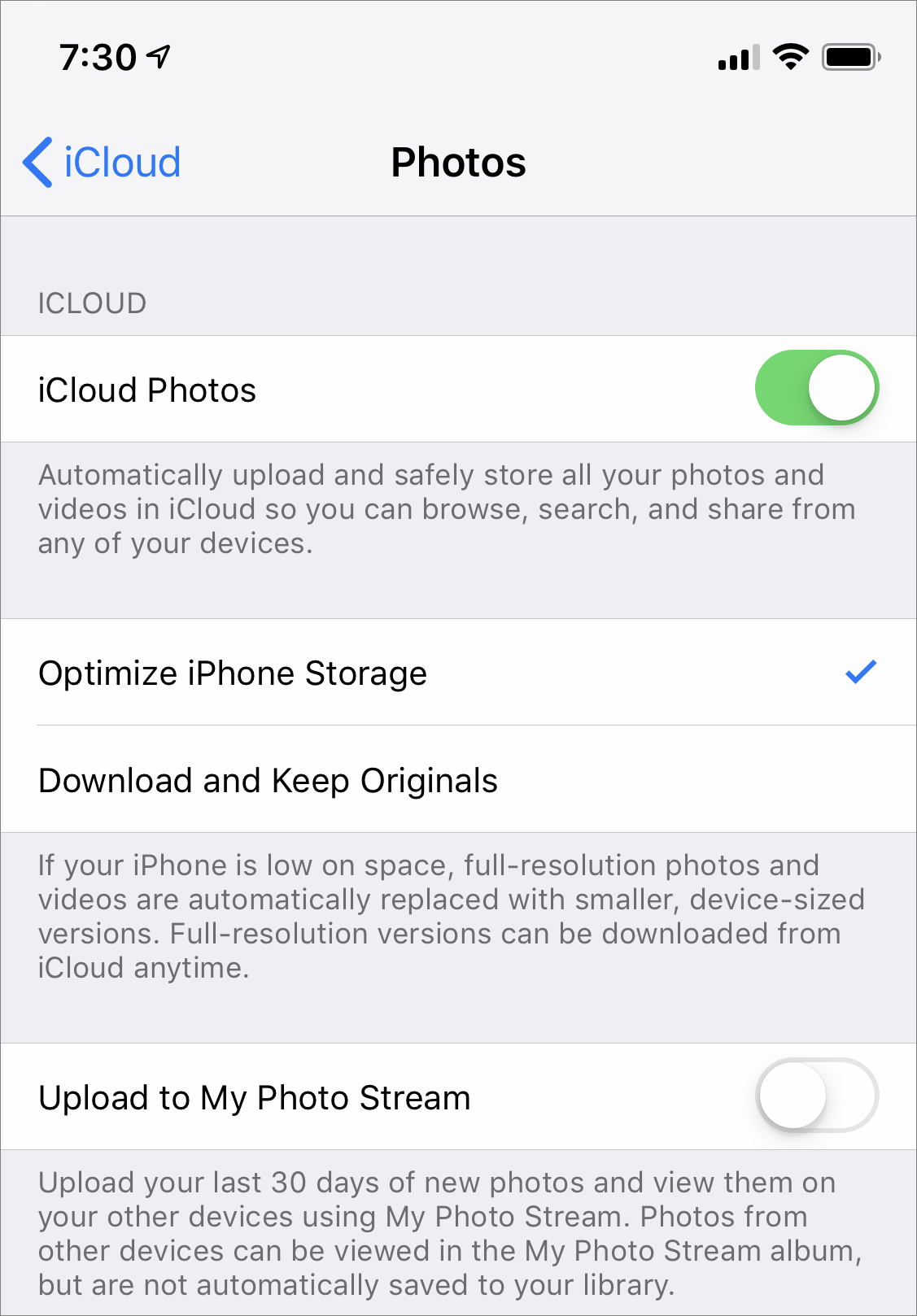 Figure 7: Turn on iCloud photo syncing options here.