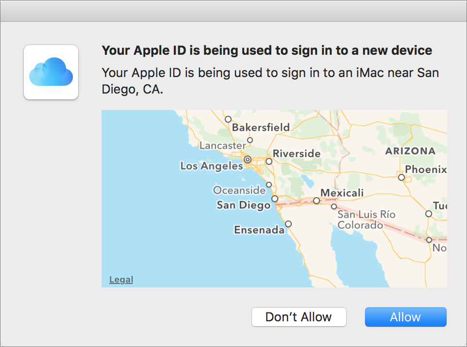 Figure 31: If the area shown on this Mac corresponds to the location where your new device is trying to sign in, click Allow.