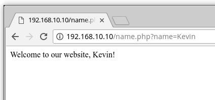 The welcome message, seen in the browser