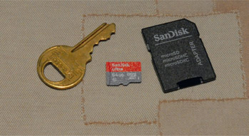 Figure 14.3: MicroSD memory card with SD card adapter.
