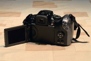 Figure 1.8: The back of the Canon PowerShot with LCD screen deployed.