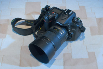 Figure 2.12: DSLR camera and lens with hood attached.
