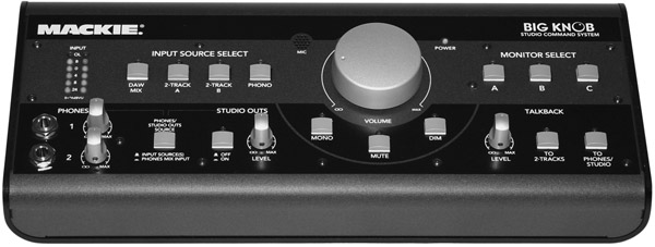 Figure 8.6 The Mackie Big Knob. Among the features of this studio command system are monitor selection and mono summing.