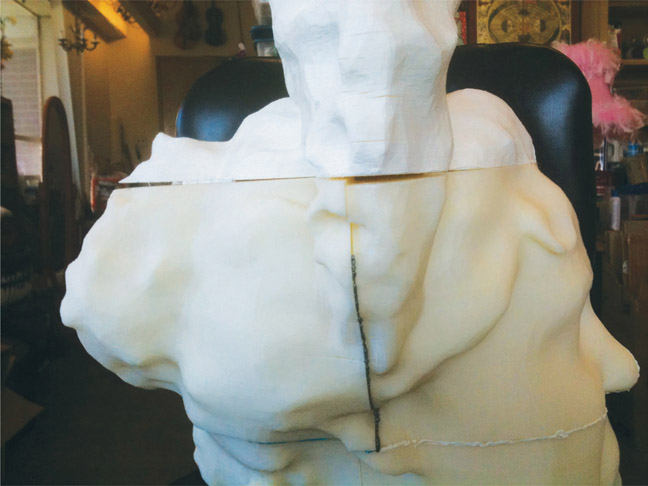 Figure 1.21 Close-up of gaps in 3D printed over-sized bust being filled by 3D printing pen.