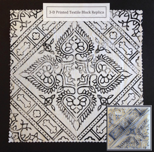 Figure 9.16b Pattern created by replica of antique printing block. Block created by 3D printing (inset lower right).