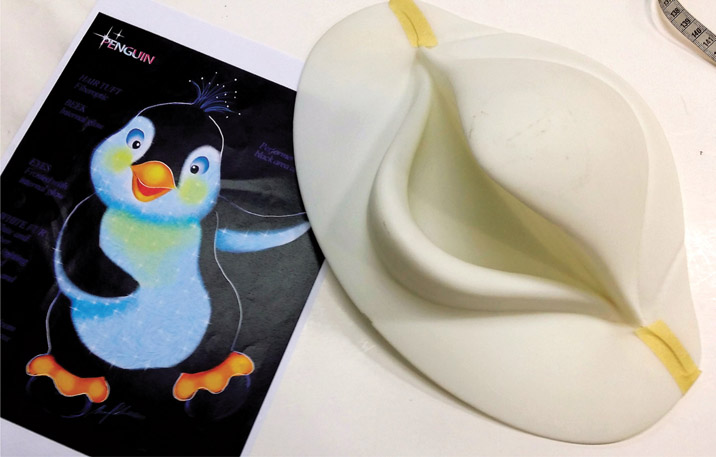 Figure 9.8b 3D printed internally lit penguin beak in process for electric parade at Chimelong Ocean Kingdom theme park, designed by Mirena Rada.