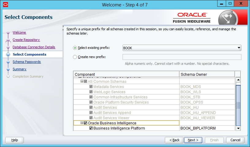 Configuring the database for the BI Server schema