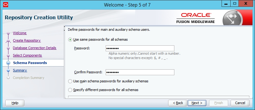 Configuring the database for the BI Server schema